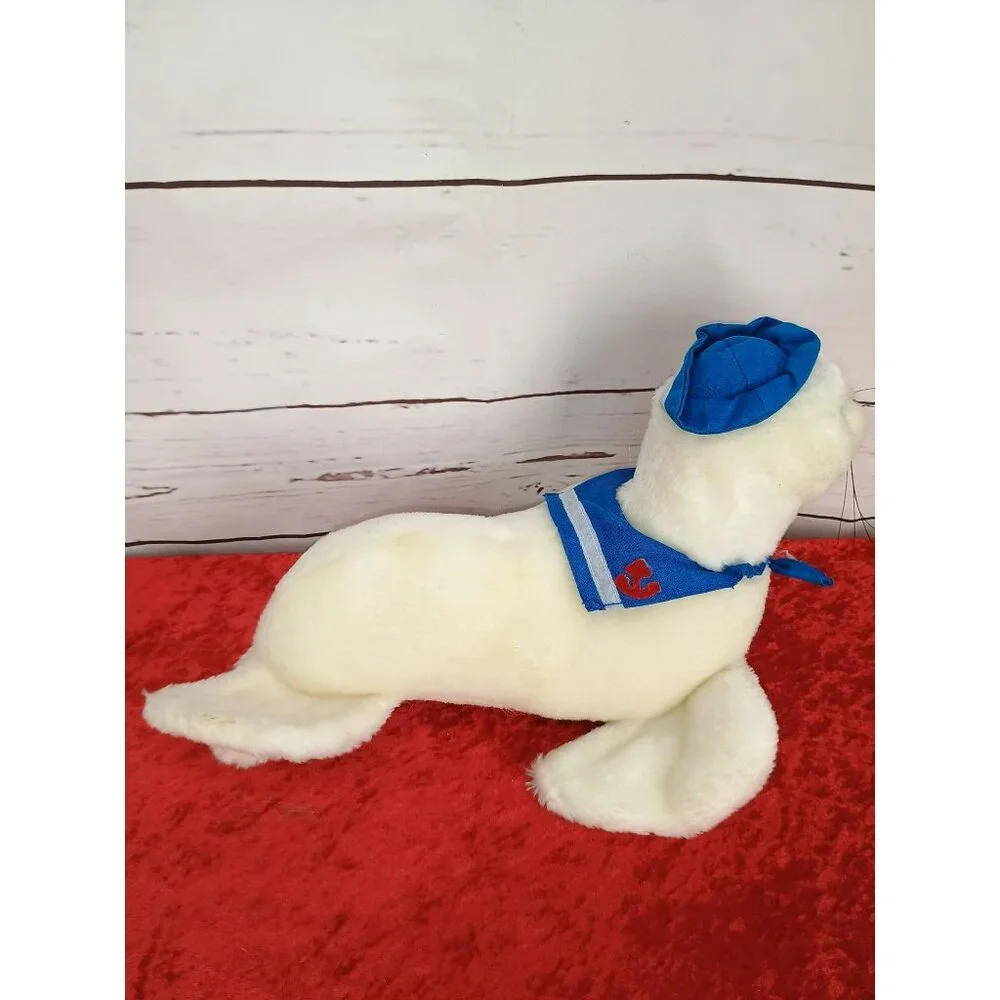 Vintage Cloud 9 Toys White Seal Plush With Blue Sailor‎ Outfit